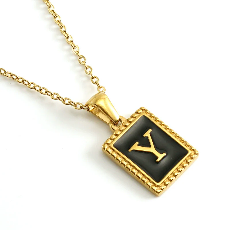 Wholesale Necklace 316L Stainless Steel 18K Gold Plated Letter Square Pendant For Women - Image 30