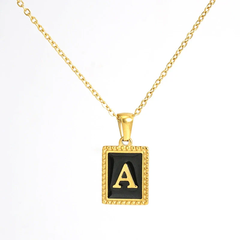 Wholesale Necklace 316L Stainless Steel 18K Gold Plated Letter Square Pendant For Women - Image 5