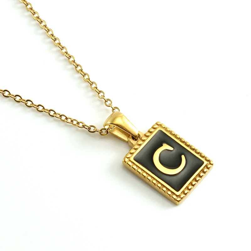 Wholesale Necklace 316L Stainless Steel 18K Gold Plated Letter Square Pendant For Women - Image 8