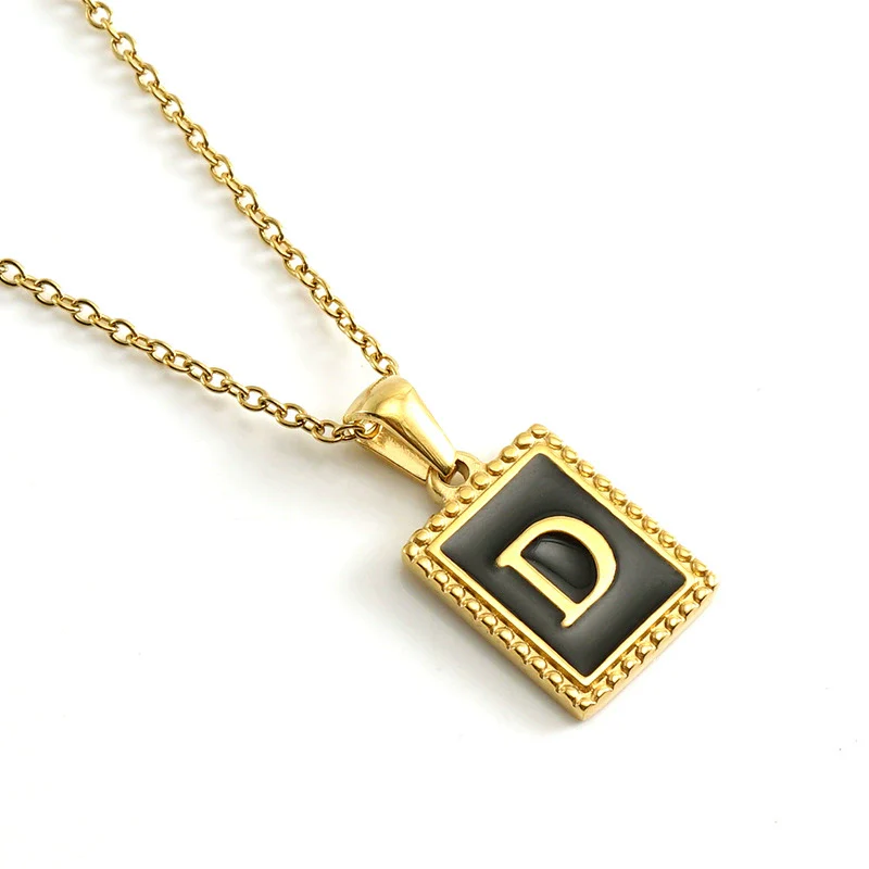 Wholesale Necklace 316L Stainless Steel 18K Gold Plated Letter Square Pendant For Women - Image 9