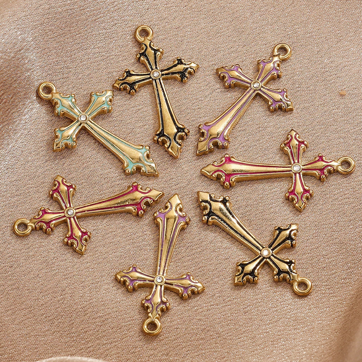 Wholesale Necklace Stainless Steel 18K Plated Dripping Oil Cross Baroque Punk Style - Image 2