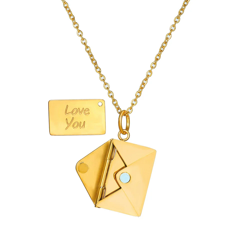Wholesale Necklace Stainless Steel Alloy Openable Envelope Style With Flowers Electroplating For Women