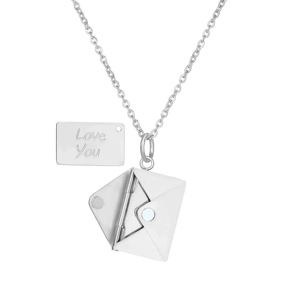 Wholesale Necklace Stainless Steel Alloy Openable Envelope Style With Flowers Electroplating For Women - Image 5