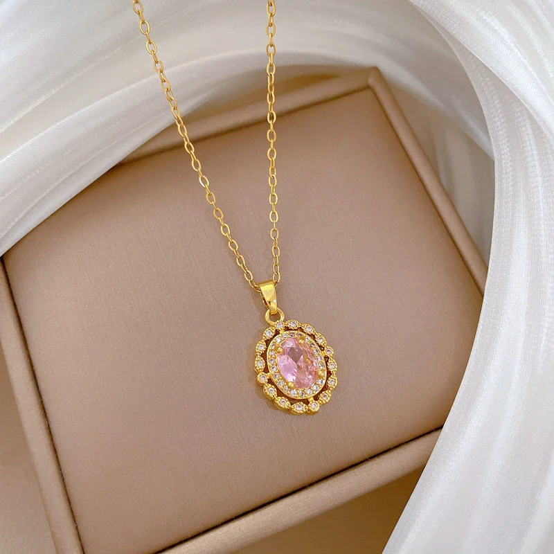 Wholesale Necklace Stainless Steel Eggshaped Animal Zodiac Cartoon Retro Pink Full Diamond Light Luxury Elegant Gorgeous Unisex Allmatch Clavicle Chain - Image 4