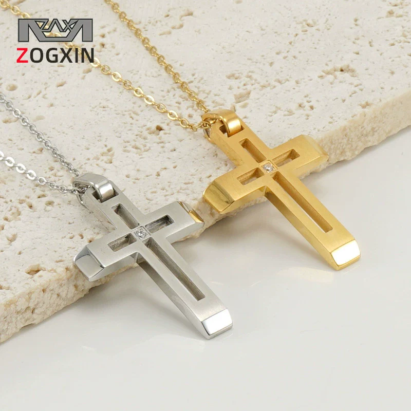 Wholesale Necklace 316L Stainless Steel Geometric Cross Electroplated 18K Gold For Women