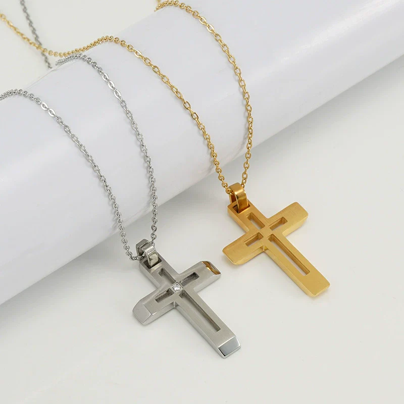 Wholesale Necklace 316L Stainless Steel Geometric Cross Electroplated 18K Gold For Women - Image 4
