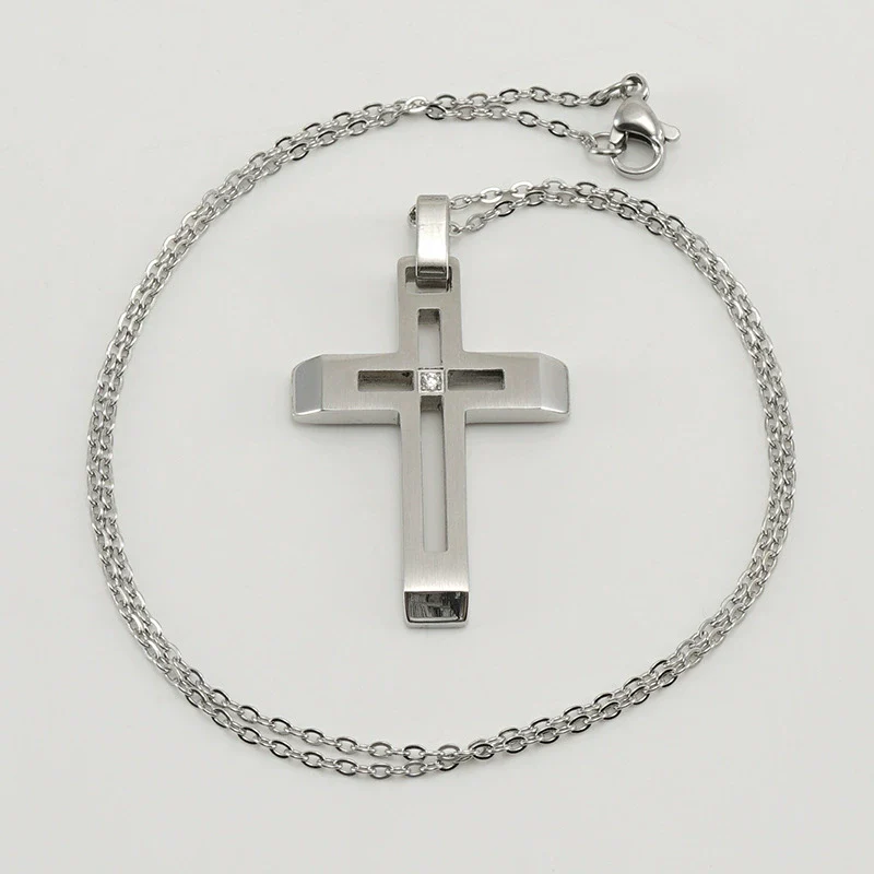 Wholesale Necklace 316L Stainless Steel Geometric Cross Electroplated 18K Gold For Women - Image 6