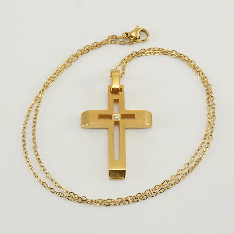 Wholesale Necklace 316L Stainless Steel Geometric Cross Electroplated 18K Gold For Women - Image 7