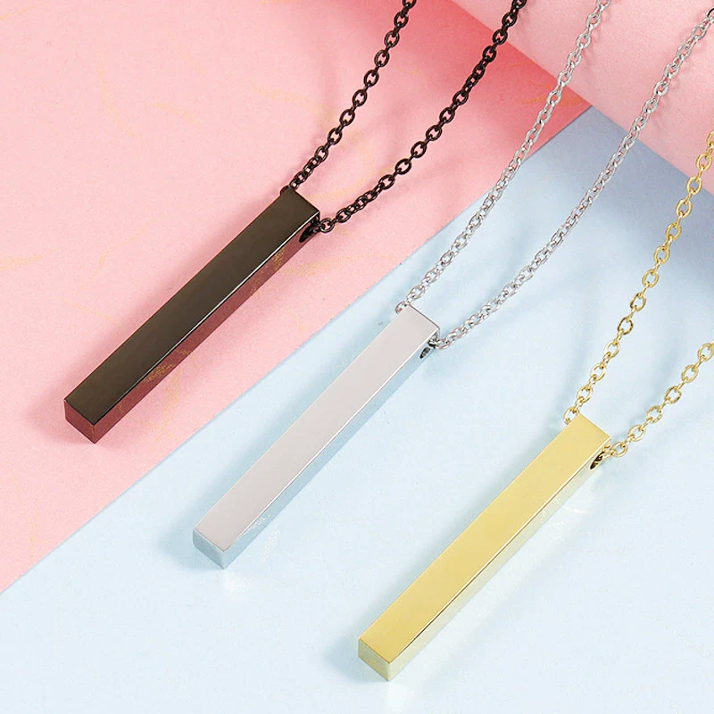 Wholesale Necklace Stainless Steel Geometric Cuboid Stereo Electroplating Cross Chain Pendant