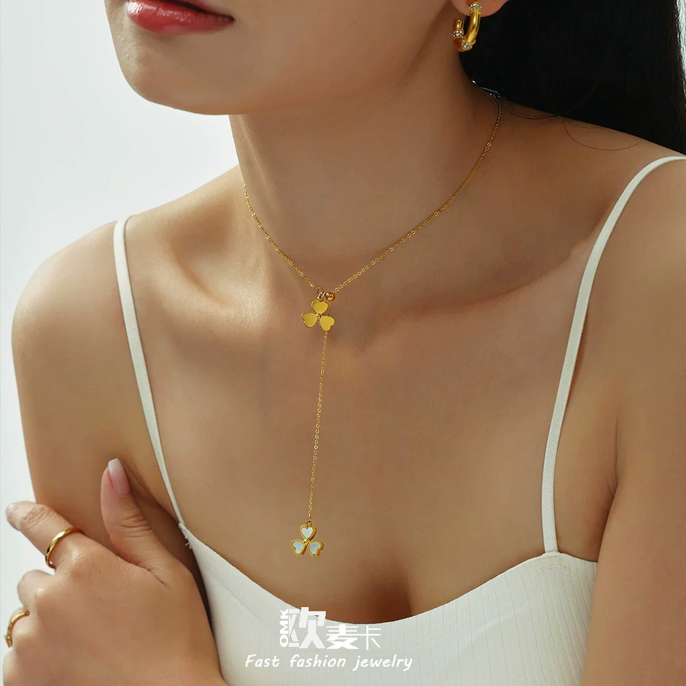 Wholesale Necklace Stainless Steel Natural Fritillary Heart Shaped Geometric Electroplating For Women