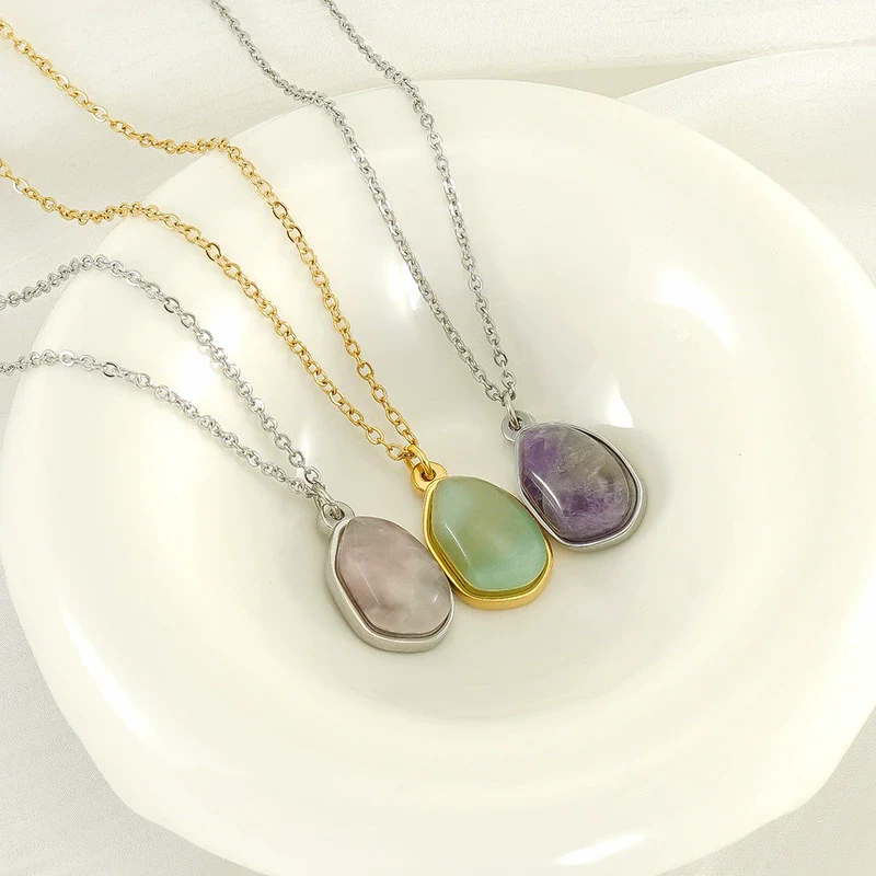 Wholesale Necklace 316L Stainless Steel Natural Stone Irregular Geometric Electroplating For Women - Image 3