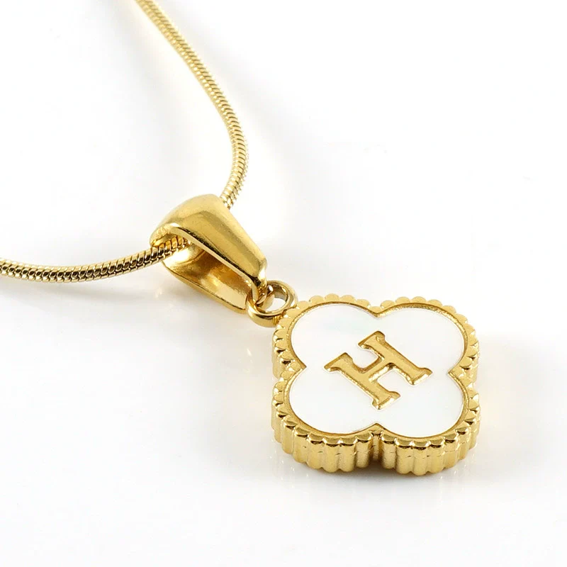 Wholesale Necklace 316L Stainless Steel 316L Stainless Steel Fourleaf Clover Shell Letter Pendant Snake Bone Chain Electroplating Women's Style - Image 13