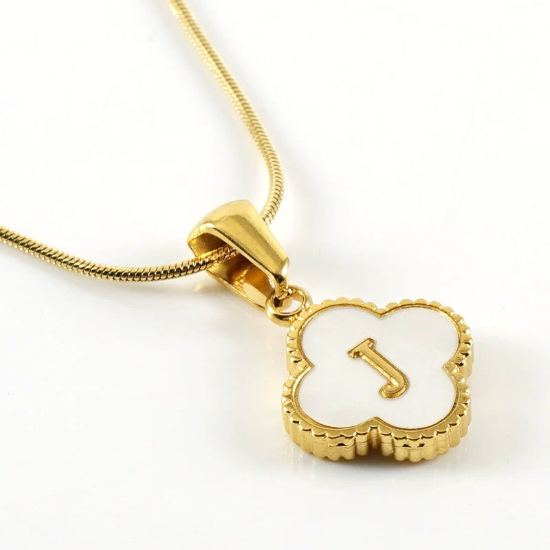 Wholesale Necklace 316L Stainless Steel 316L Stainless Steel Fourleaf Clover Shell Letter Pendant Snake Bone Chain Electroplating Women's Style - Image 15