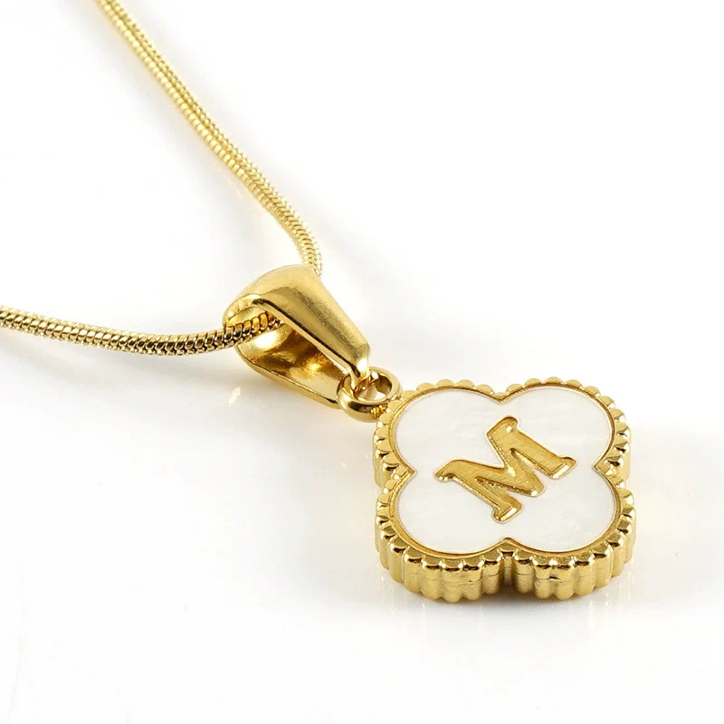 Wholesale Necklace 316L Stainless Steel 316L Stainless Steel Fourleaf Clover Shell Letter Pendant Snake Bone Chain Electroplating Women's Style - Image 18