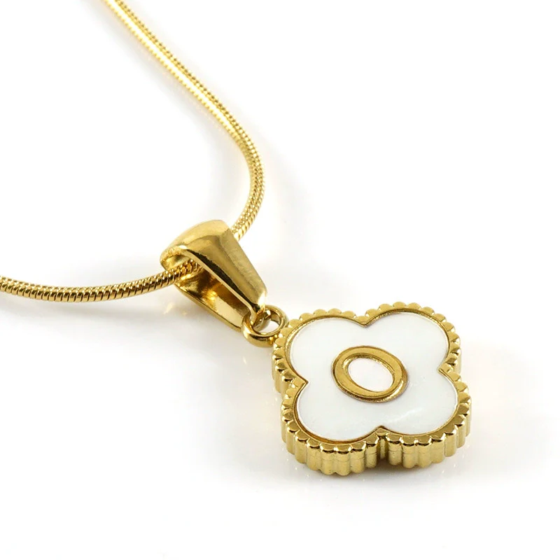 Wholesale Necklace 316L Stainless Steel 316L Stainless Steel Fourleaf Clover Shell Letter Pendant Snake Bone Chain Electroplating Women's Style - Image 20