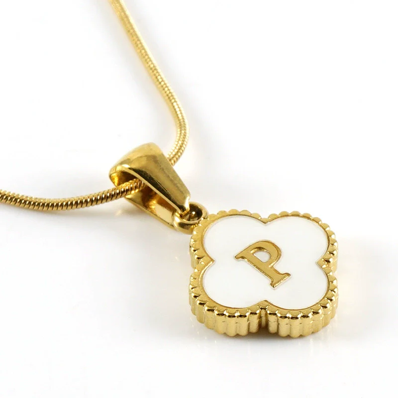 Wholesale Necklace 316L Stainless Steel 316L Stainless Steel Fourleaf Clover Shell Letter Pendant Snake Bone Chain Electroplating Women's Style - Image 21