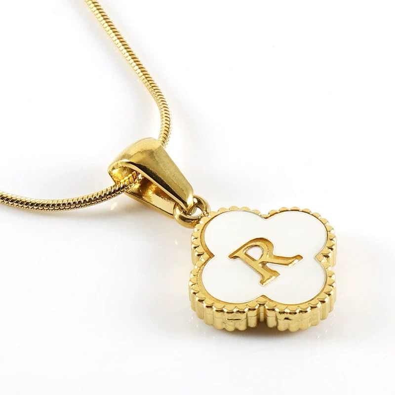Wholesale Necklace 316L Stainless Steel 316L Stainless Steel Fourleaf Clover Shell Letter Pendant Snake Bone Chain Electroplating Women's Style - Image 23
