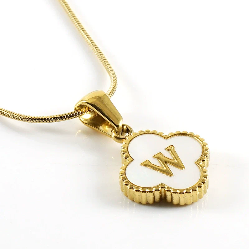 Wholesale Necklace 316L Stainless Steel 316L Stainless Steel Fourleaf Clover Shell Letter Pendant Snake Bone Chain Electroplating Women's Style - Image 28