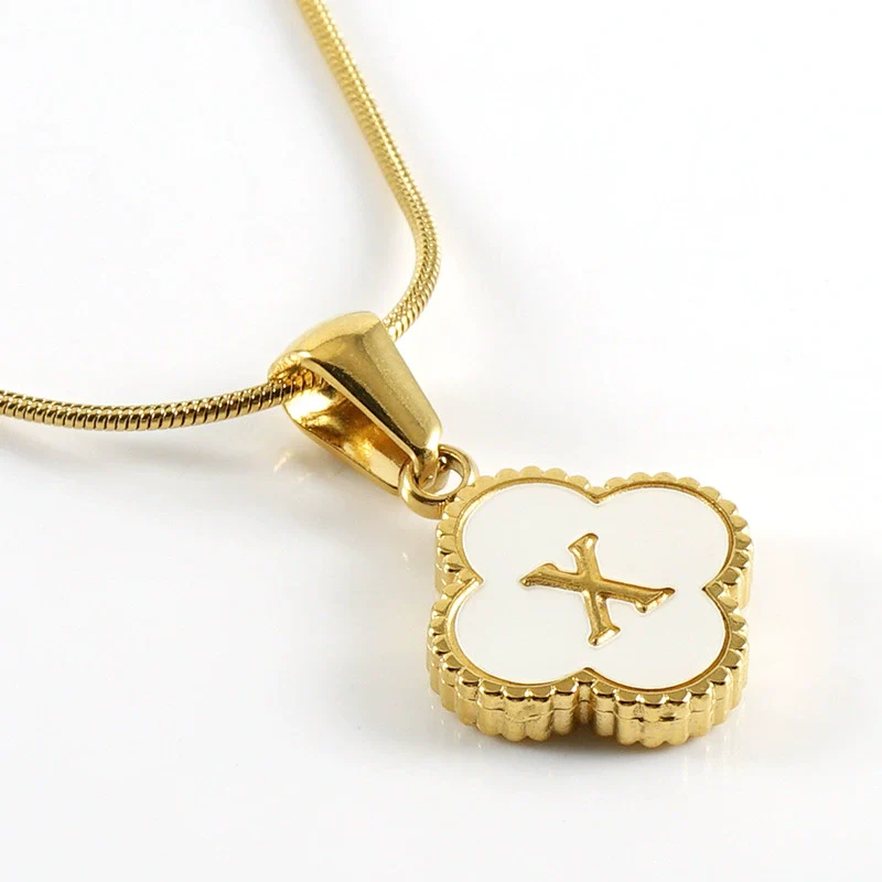 Wholesale Necklace 316L Stainless Steel 316L Stainless Steel Fourleaf Clover Shell Letter Pendant Snake Bone Chain Electroplating Women's Style - Image 29