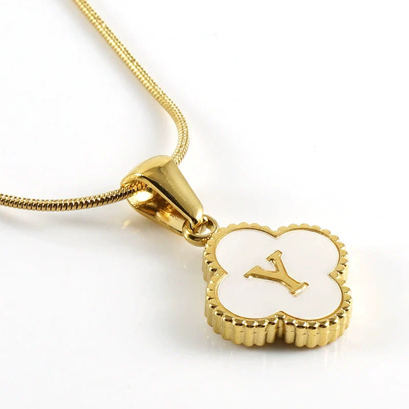 Wholesale Necklace 316L Stainless Steel 316L Stainless Steel Fourleaf Clover Shell Letter Pendant Snake Bone Chain Electroplating Women's Style - Image 30