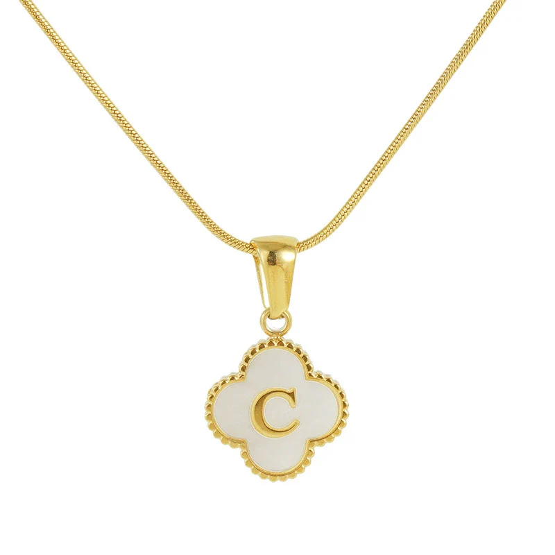 Wholesale Necklace 316L Stainless Steel 316L Stainless Steel Fourleaf Clover Shell Letter Pendant Snake Bone Chain Electroplating Women's Style - Image 5