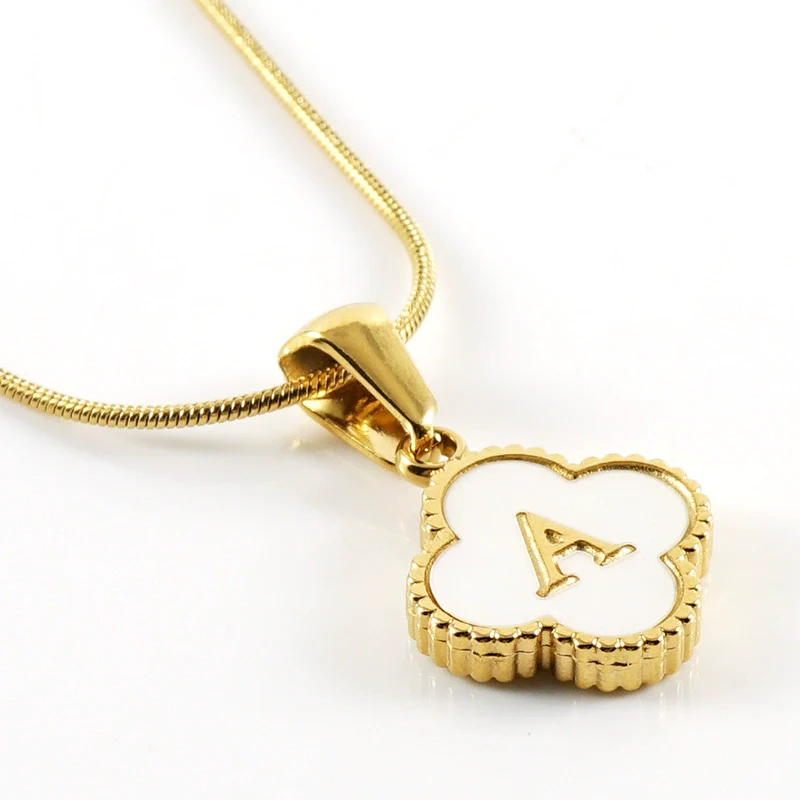 Wholesale Necklace 316L Stainless Steel 316L Stainless Steel Fourleaf Clover Shell Letter Pendant Snake Bone Chain Electroplating Women's Style - Image 6