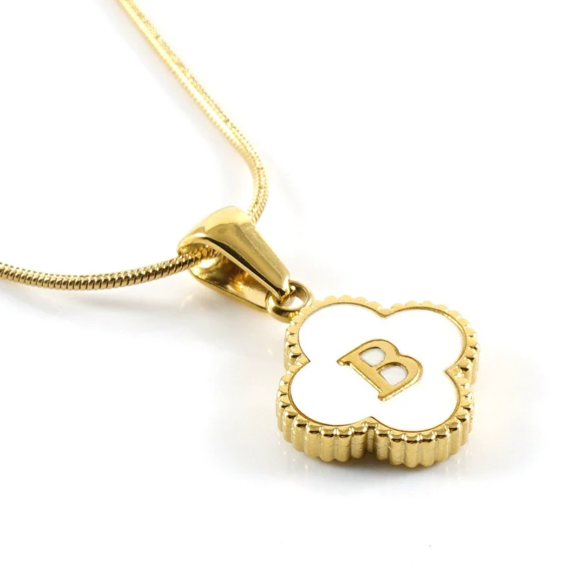 Wholesale Necklace 316L Stainless Steel 316L Stainless Steel Fourleaf Clover Shell Letter Pendant Snake Bone Chain Electroplating Women's Style - Image 7