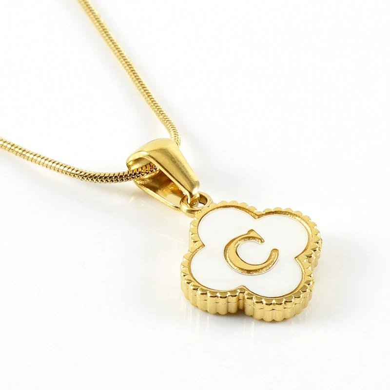Wholesale Necklace 316L Stainless Steel 316L Stainless Steel Fourleaf Clover Shell Letter Pendant Snake Bone Chain Electroplating Women's Style - Image 8