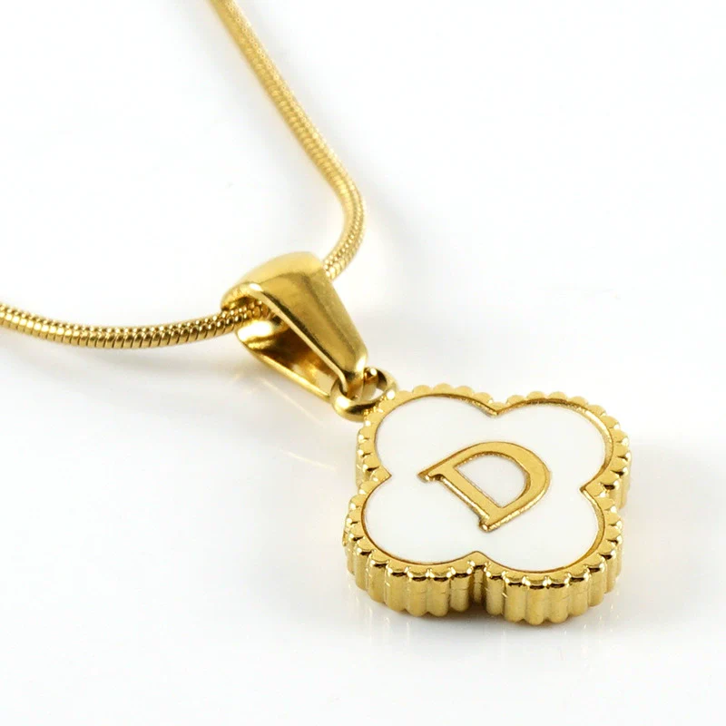 Wholesale Necklace 316L Stainless Steel 316L Stainless Steel Fourleaf Clover Shell Letter Pendant Snake Bone Chain Electroplating Women's Style - Image 9