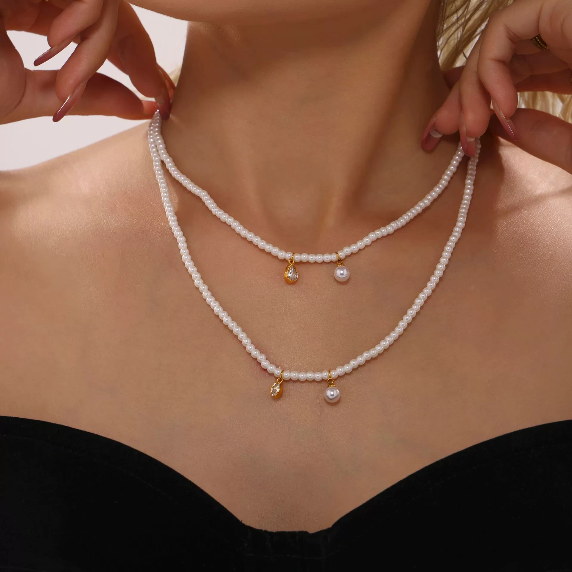 Wholesale Necklace Stainless Steel Zircon Light Luxury Geometric Heart Pendant For Women Electroplated - Image 2