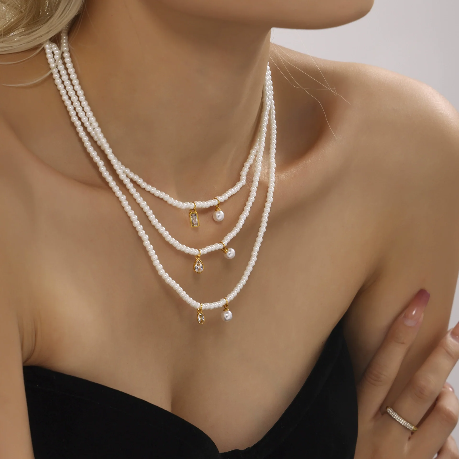Wholesale Necklace Stainless Steel Zircon Light Luxury Geometric Heart Pendant For Women Electroplated - Image 3