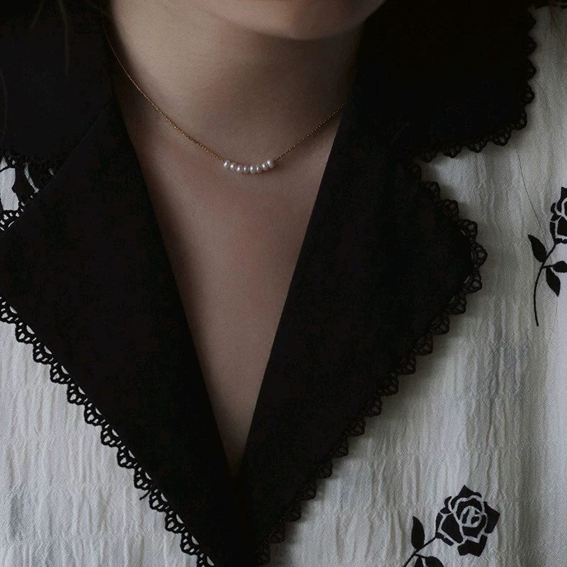 Wholesale Necklace Titanium Steel Colorunfading Plated Imitation Pearl Embossed Rose Geometric Water Wave Chain - Image 3
