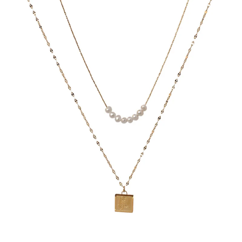 Wholesale Necklace Titanium Steel Colorunfading Plated Imitation Pearl Embossed Rose Geometric Water Wave Chain - Image 5