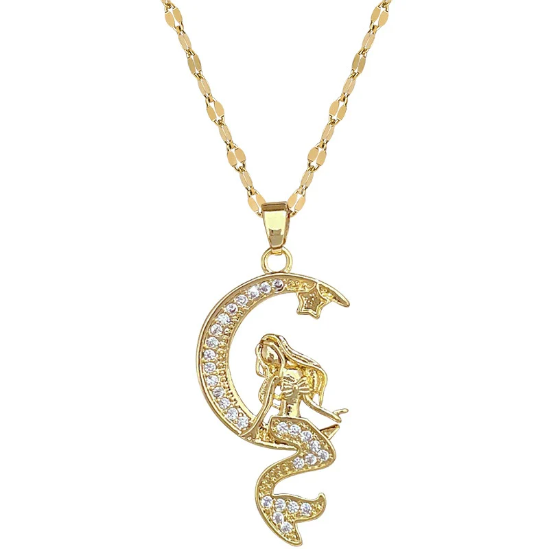 Wholesale Necklace Titanium Steel Copper Geometric Mermaid Moon Light Luxury Elegant Gorgeous Unisex Allmatch Clavicle Chain - Image 5