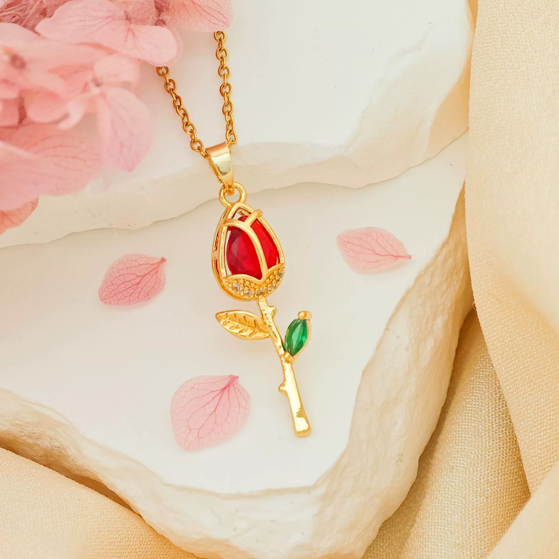 Wholesale Necklace Titanium Steel Copper Real Gold Plated Sweet Rose Pattern Chain For Women - Image 10