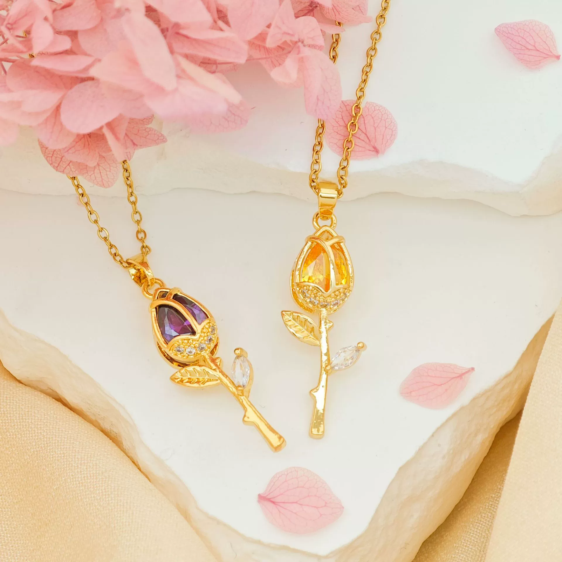 Wholesale Necklace Titanium Steel Copper Real Gold Plated Sweet Rose Pattern Chain For Women - Image 3