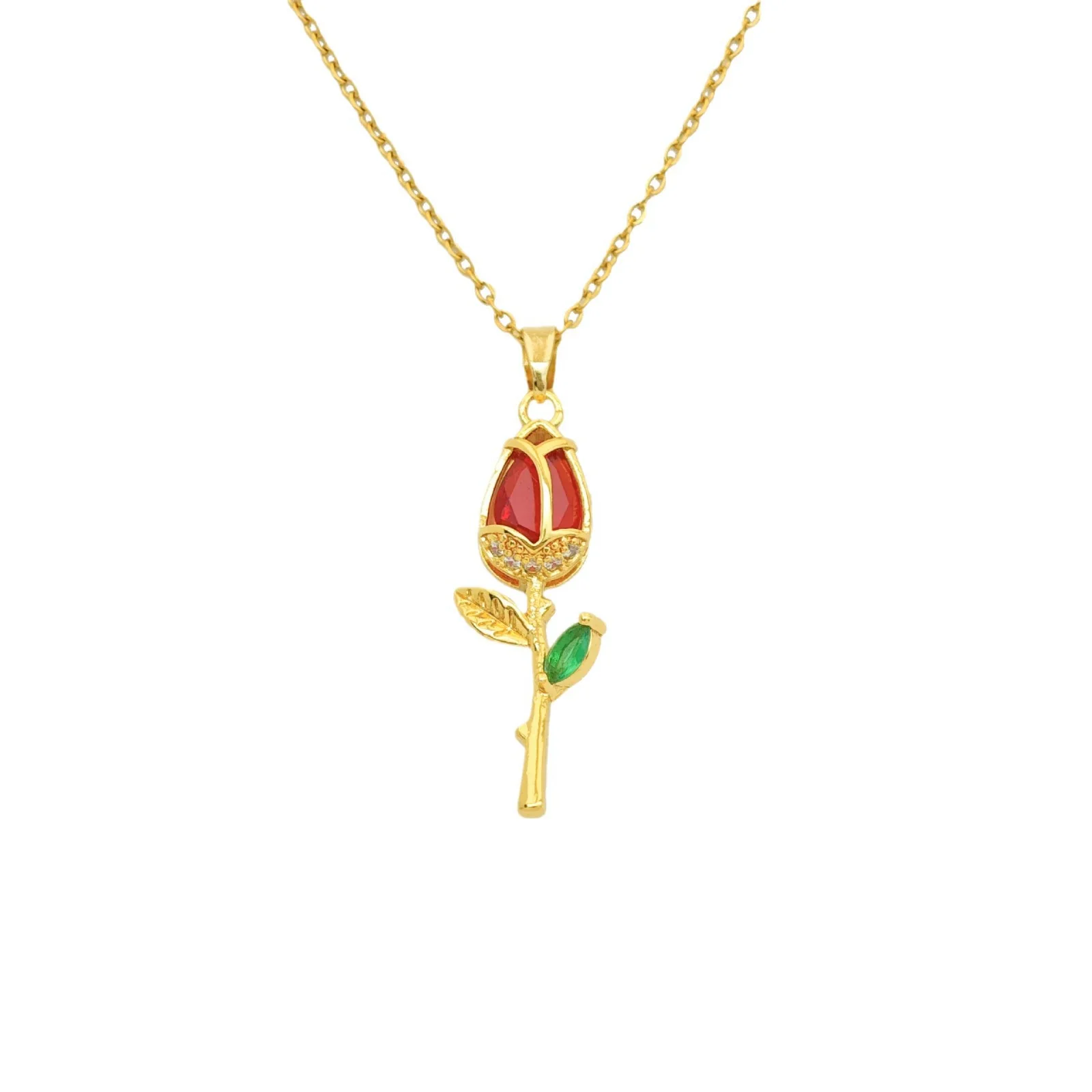 Wholesale Necklace Titanium Steel Copper Real Gold Plated Sweet Rose Pattern Chain For Women - Image 5