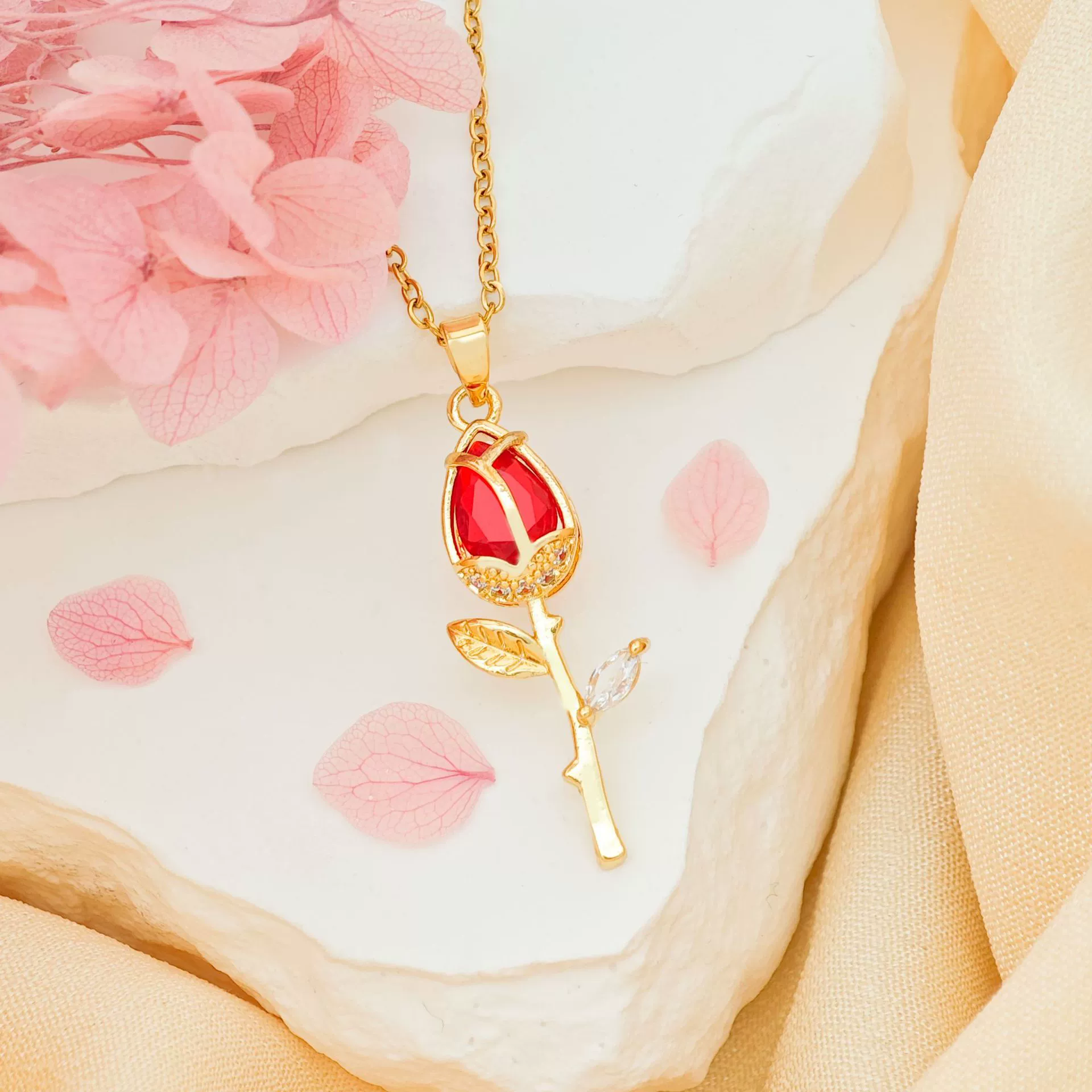 Wholesale Necklace Titanium Steel Copper Real Gold Plated Sweet Rose Pattern Chain For Women - Image 7
