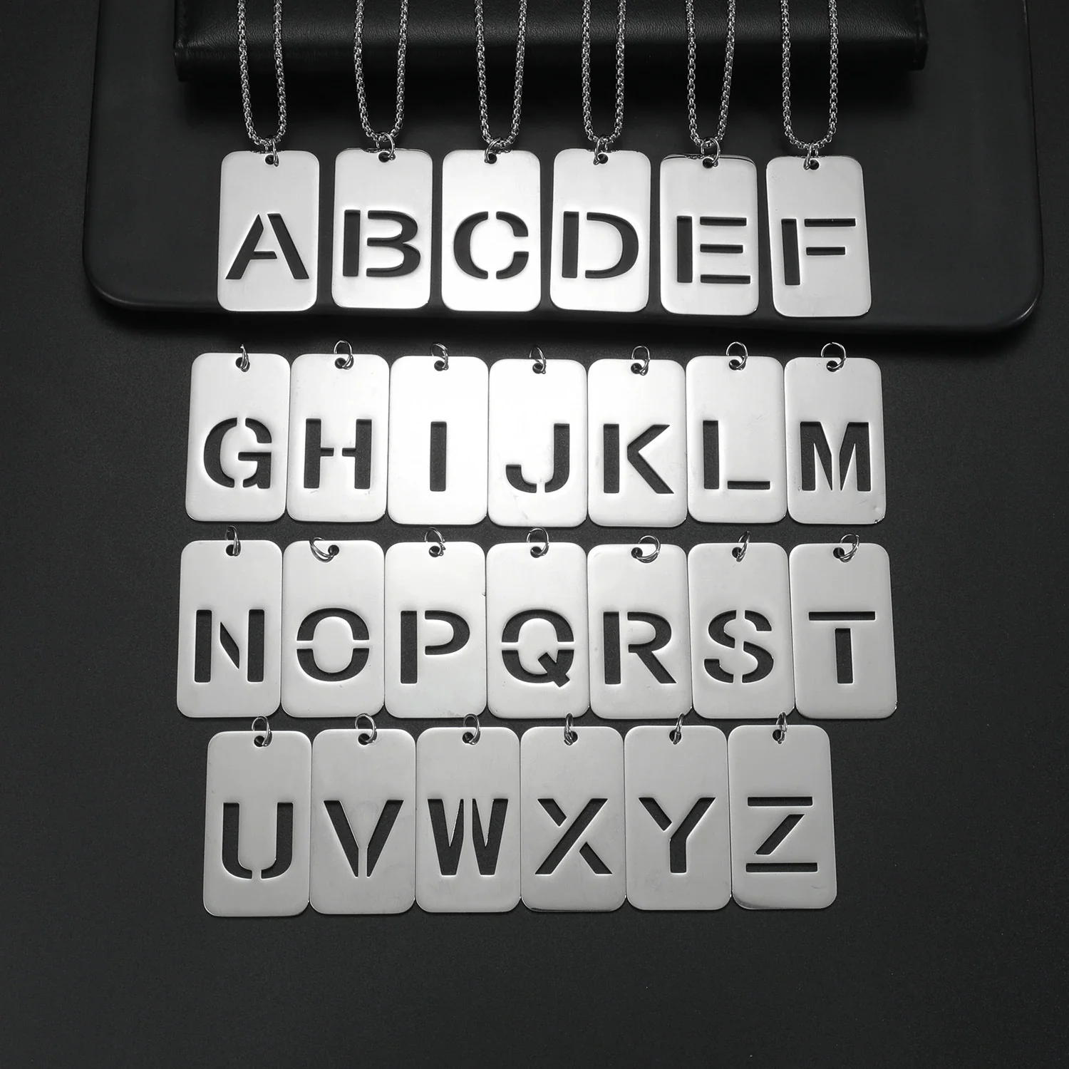 Wholesale Necklace Titanium Steel Hollow Military Plate With Letters Numbers Text Pattern Polishing