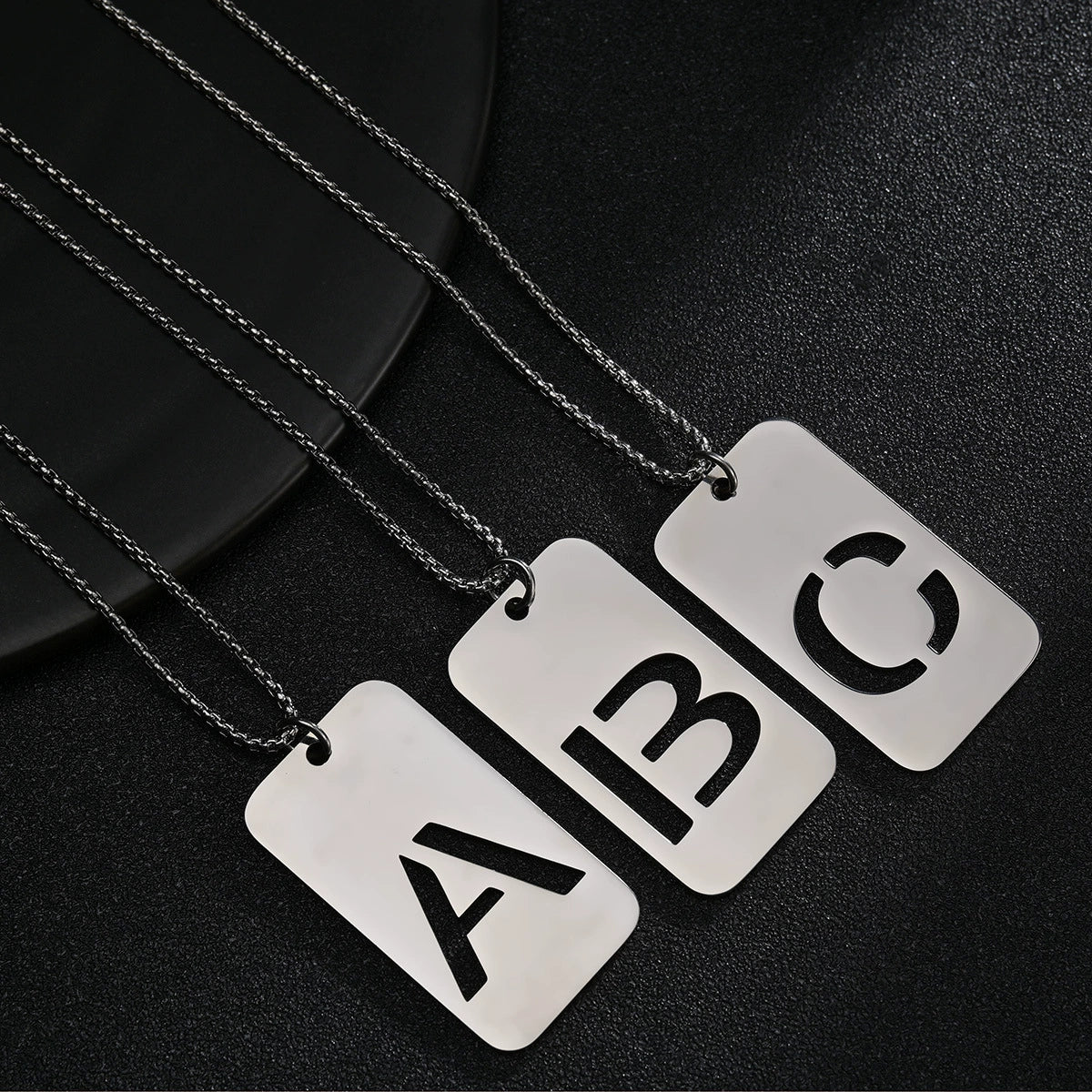 Wholesale Necklace Titanium Steel Hollow Military Plate With Letters Numbers Text Pattern Polishing - Image 2