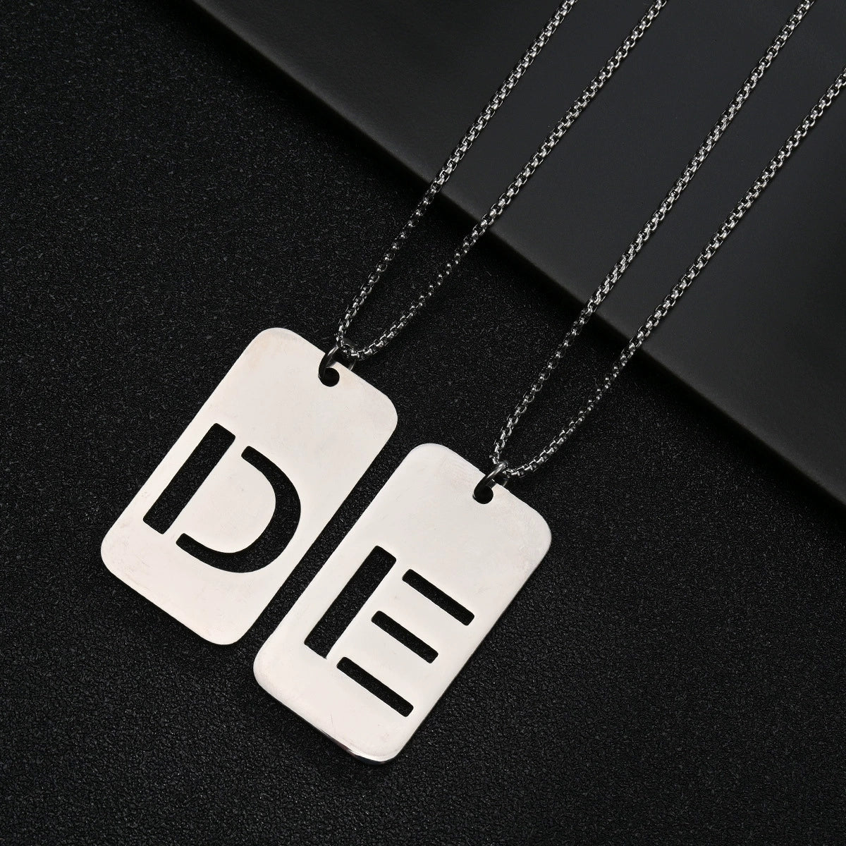 Wholesale Necklace Titanium Steel Hollow Military Plate With Letters Numbers Text Pattern Polishing - Image 3