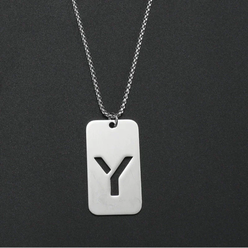 Wholesale Necklace Titanium Steel Hollow Military Plate With Letters Numbers Text Pattern Polishing - Image 31