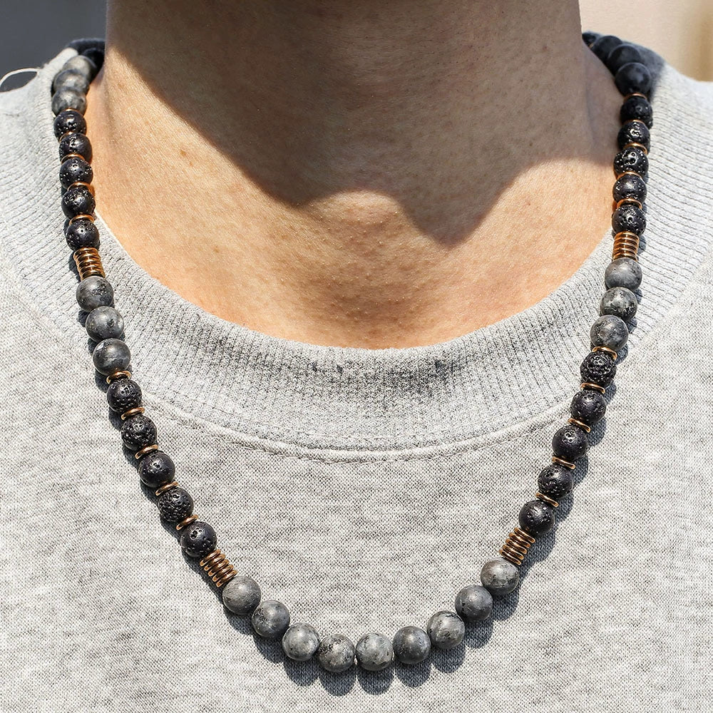 Wholesale Necklace Volcanic Stone Glitter Stone Black Gallstone Geometric Handmade Male Hiphop Niche Design - Image 3