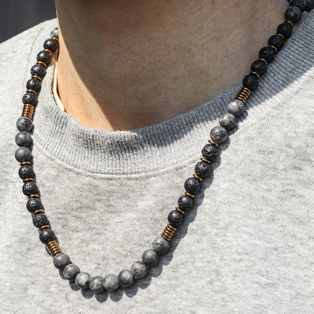 Wholesale Necklace Volcanic Stone Glitter Stone Black Gallstone Geometric Handmade Male Hiphop Niche Design - Image 4