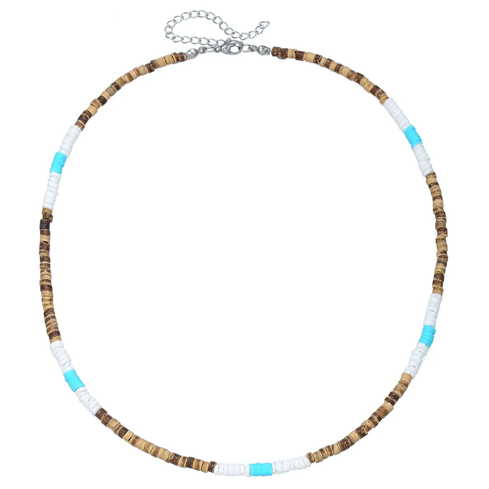 Wholesale Necklace Wood Chip Coconut Shell Splicing Handmade Geometric Style Unisex Stainless Steel O Chain - Image 4