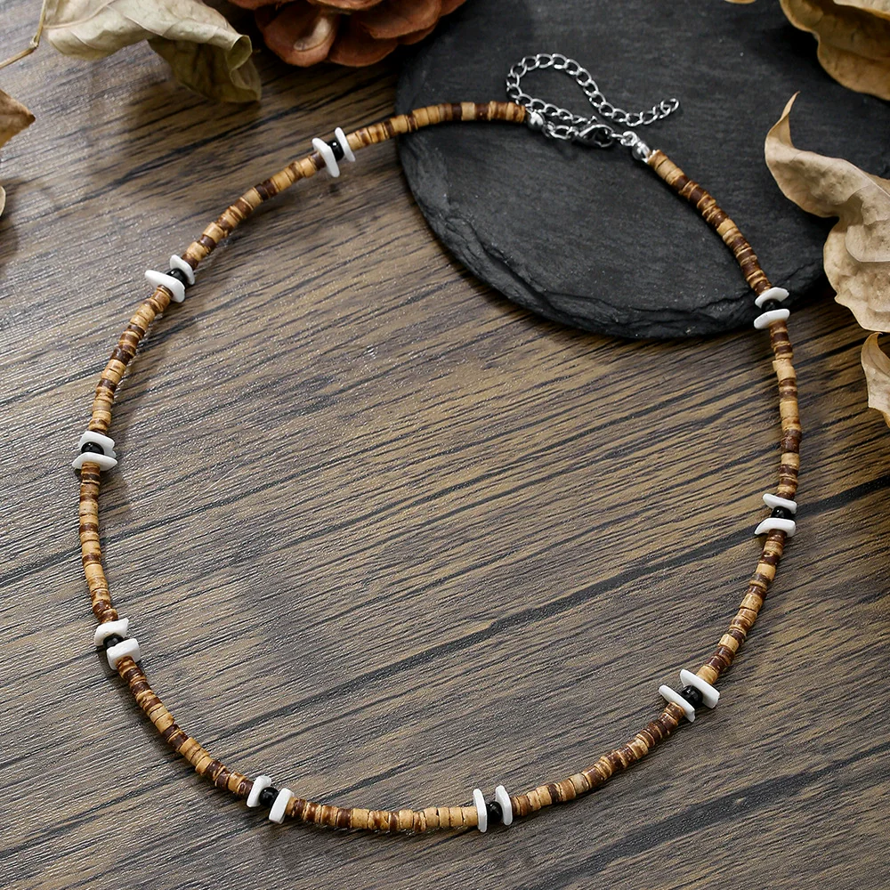 Wholesale Necklace Wood Chip Coconut Shell Splicing Handmade Geometric Style Unisex Stainless Steel O Chain - Image 6