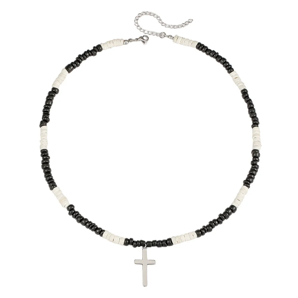 Wholesale Necklace Wooden Beads Alloy Cross Pendant Geometric Style Handmade For Men - Image 5