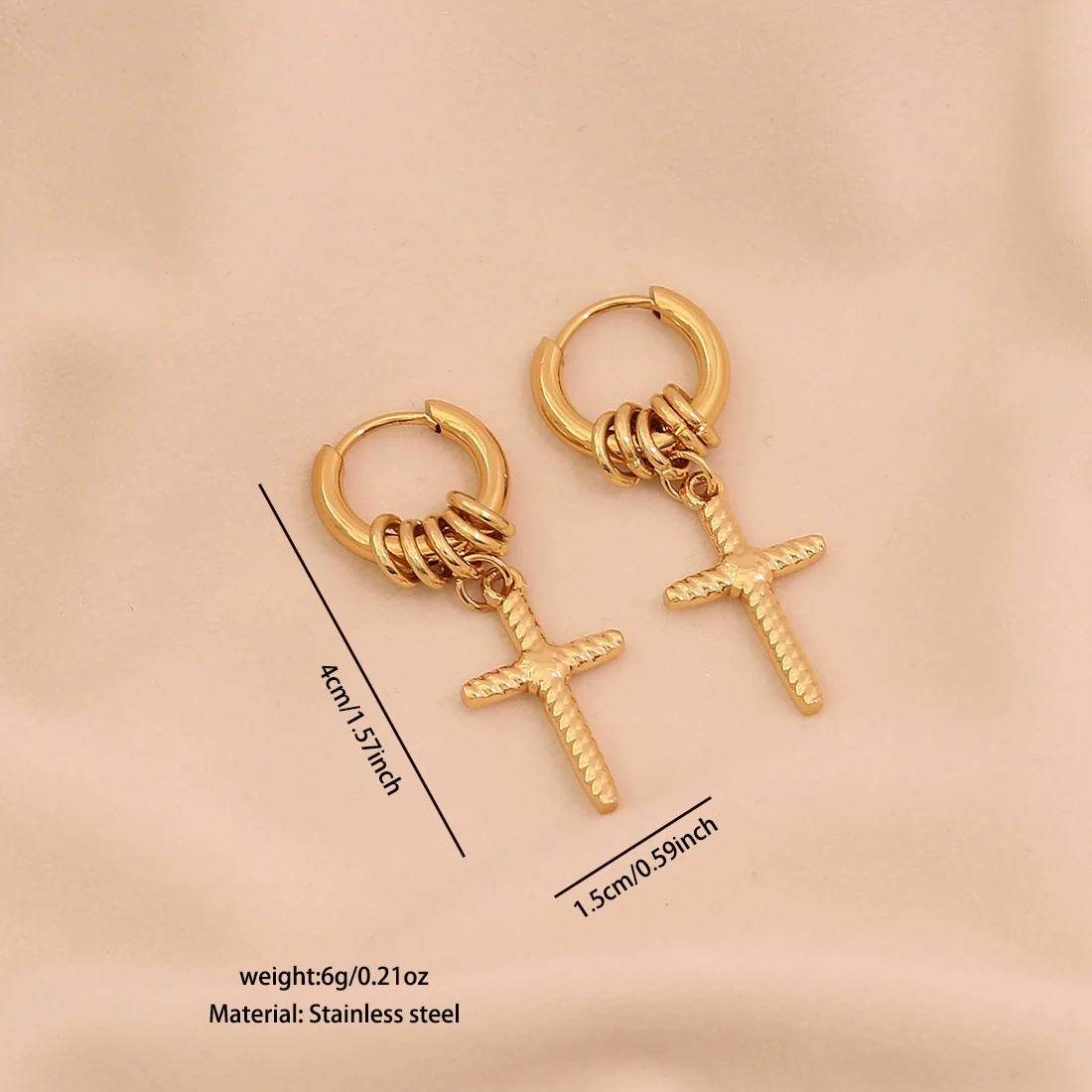 Wholesale Neutral Style Vacuum Plated Cross Titanium Steel And Stainless Steel Earrings For Women - Image 6
