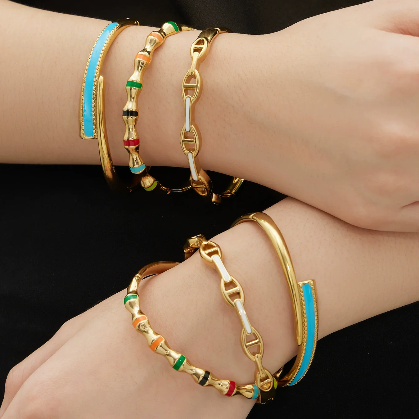Wholesale Niche Geometric Stainless Steel Electroplated Oil Drop Buckle Open Bracelet