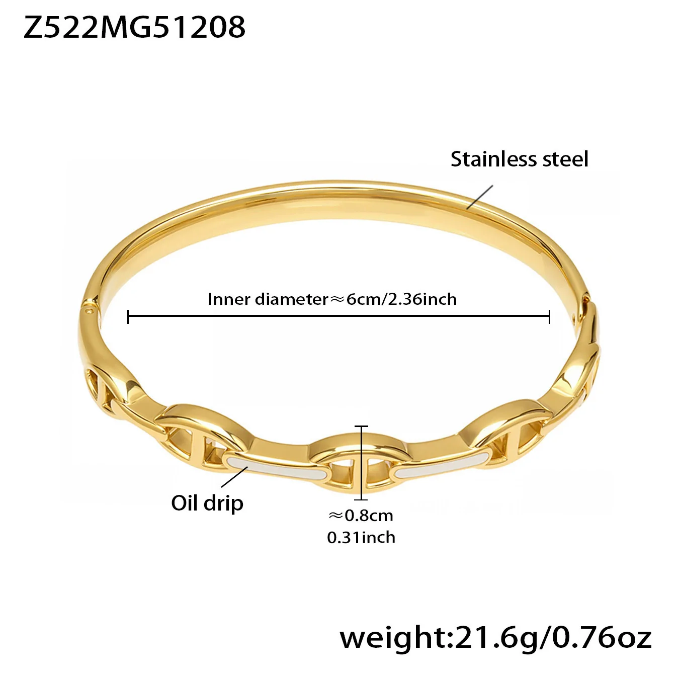 Wholesale Niche Geometric Stainless Steel Electroplated Oil Drop Buckle Open Bracelet - Image 6